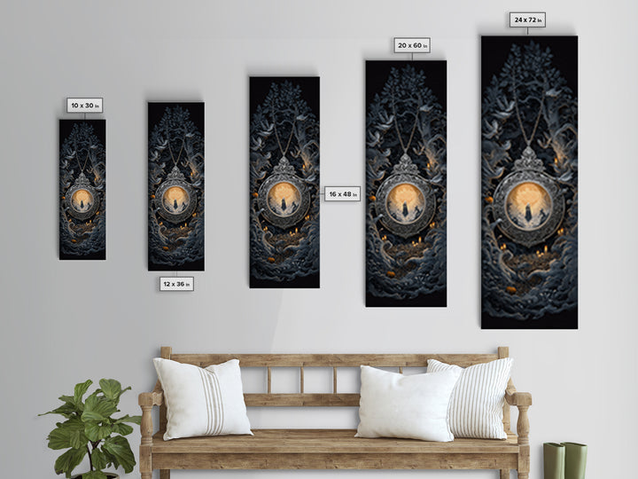 The Moonstone Amulet, Tall Narrow Wall Art, Macabre Wall Art, Framed Canvas Print, Halloween Wall Decor, Gothic Home Decor, Halloween Decor