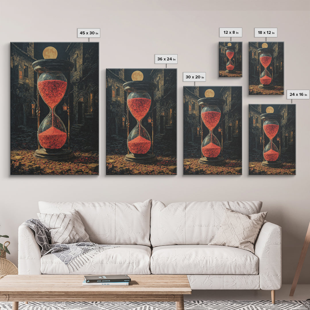 The Crimson Hourglass, Vertical Wall Art, Haunted Gothic Art, Framed Canvas Print, Halloween Wall Decor, Gothic Home Decor