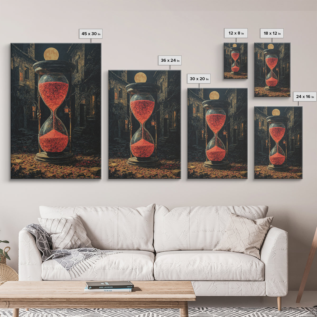 The Crimson Hourglass, Vertical Wall Art, Haunted Gothic Art, Framed Canvas Print, Halloween Wall Decor, Gothic Home Decor