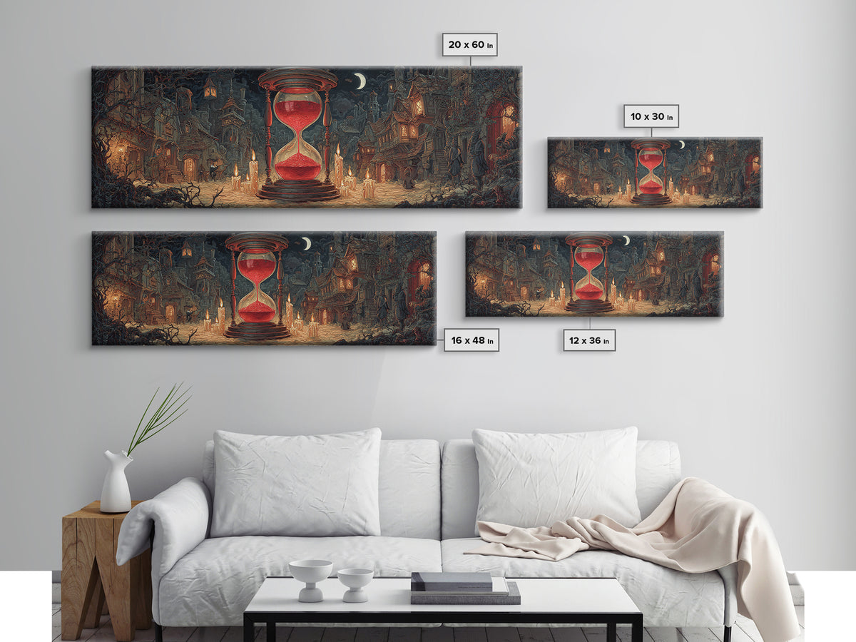 The Crimson Hourglass, Extra Wide Wall Art, Gothic Horror Wall Art, Framed Canvas Print, Halloween Wall Decor, Gothic Home Decor