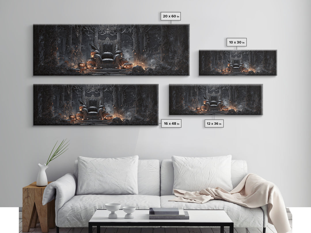 The Jack-O'-Lantern Throne, Extra Wide Wall Art, Dark Halloween Decor, Canvas Print, Halloween Wall Decor, Gothic Home Decor