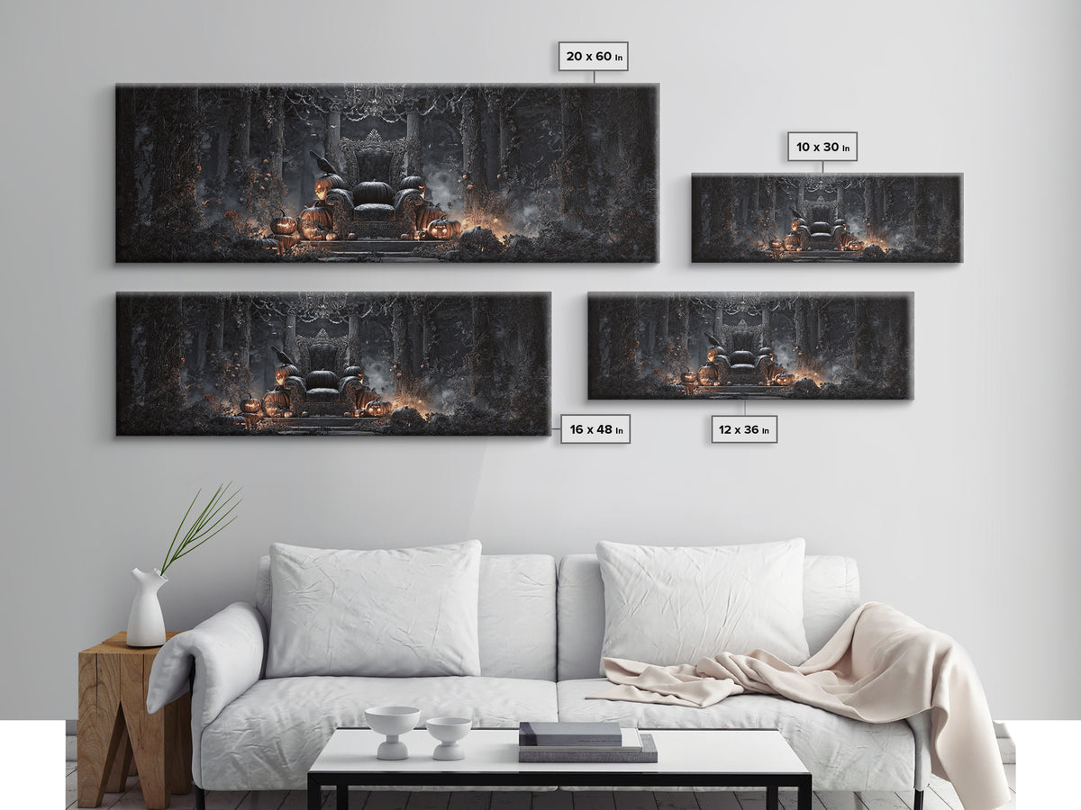 The Jack-O'-Lantern Throne, Extra Wide Wall Art, Dark Halloween Decor, Canvas Print, Halloween Wall Decor, Gothic Home Decor
