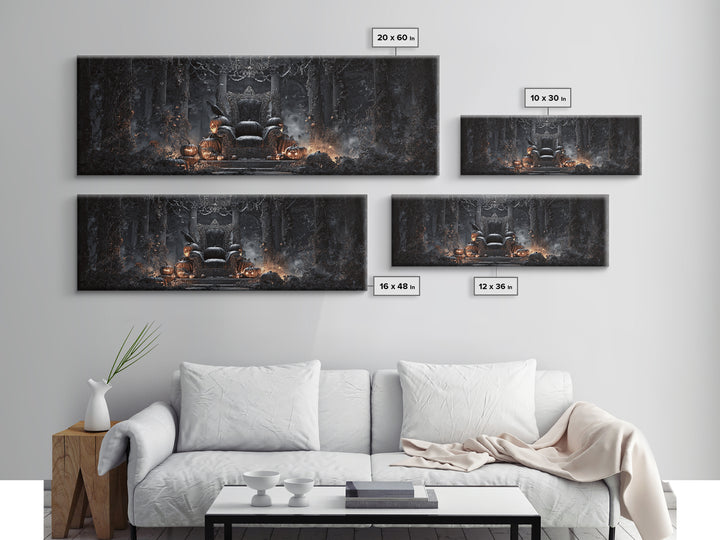 The Jack-O'-Lantern Throne, Extra Wide Wall Art, Dark Halloween Decor, Canvas Print, Halloween Wall Decor, Gothic Home Decor