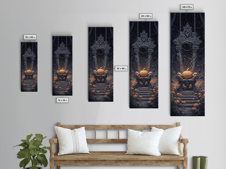 The Jack-O'-Lantern Throne, Tall Narrow Wall Art, Spooky Home Decor, Canvas Print, Halloween Wall Decor, Gothic Home Decor