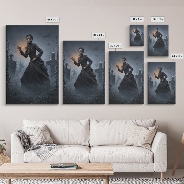 The Haunted Portrait, Vertical Wall Art, Macabre Wall Art, Framed Canvas Print, Halloween Wall Decor, Gothic Home Decor, Spooky Wall Decor