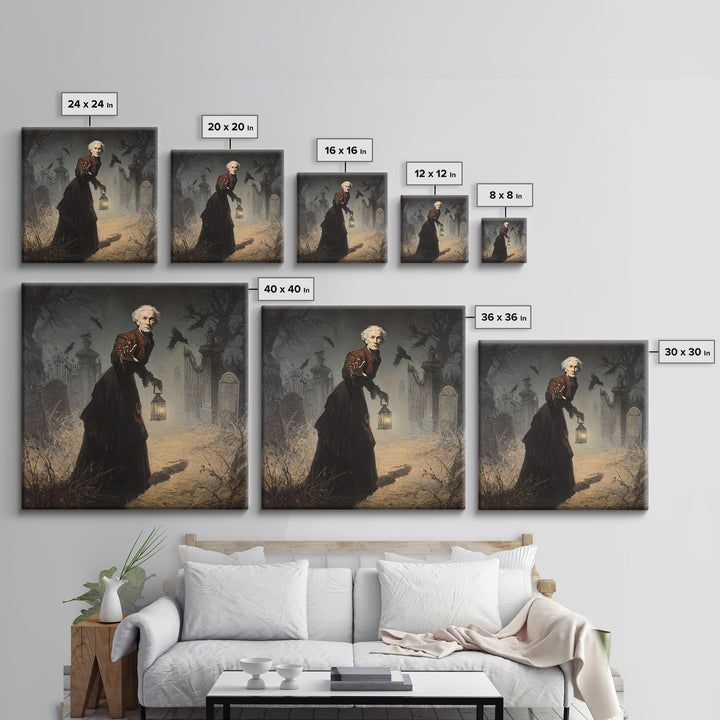 The Haunted Portrait, Square Wall Art, Spooky Home Decor, Canvas Print, Halloween Wall Decor, Gothic Home Decor, Spooky Wall Decor
