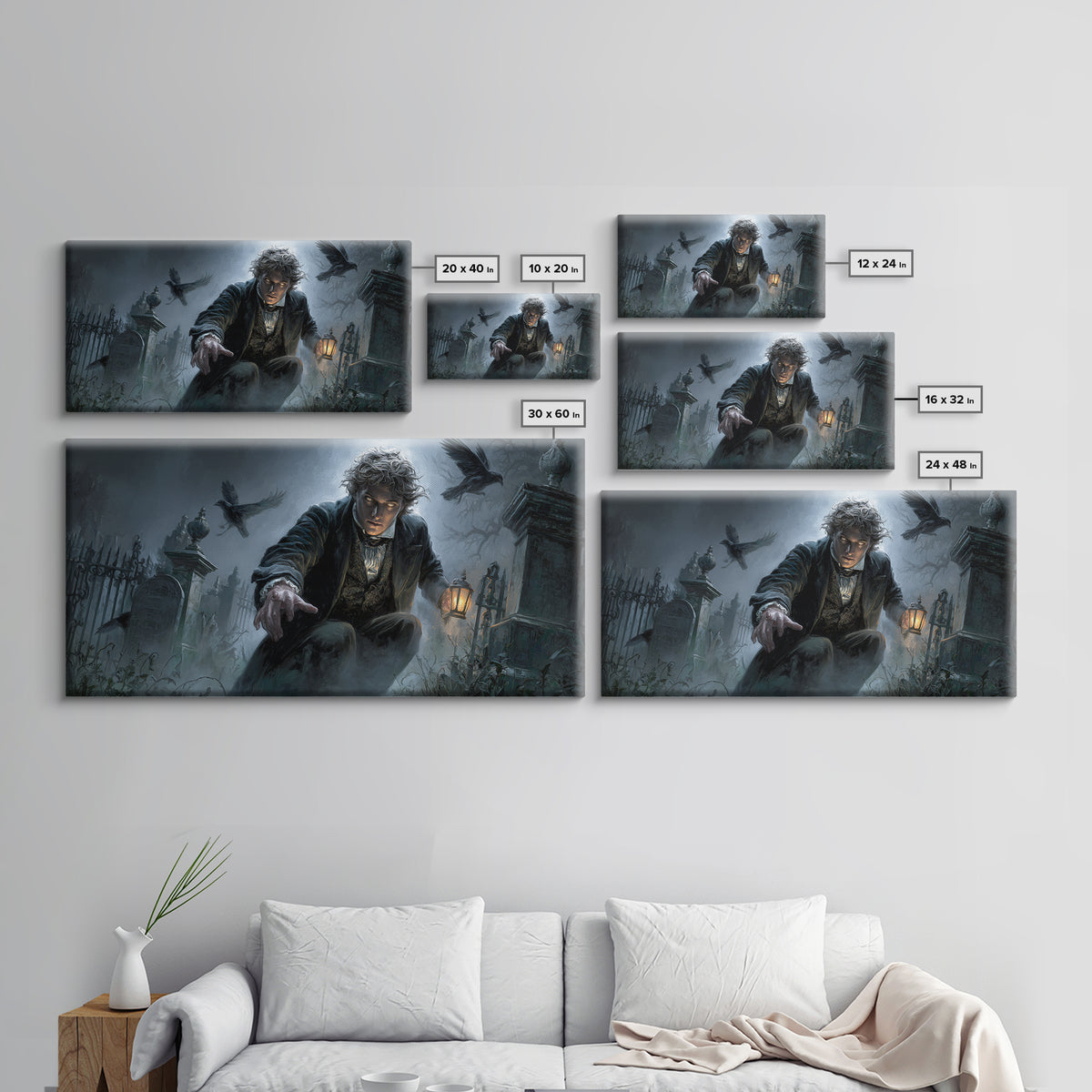 The Haunted Portrait, Wide Panoramic Art, Spooky Home Decor, Canvas Print, Halloween Wall Decor, Gothic Home Decor, Halloween Wall Art