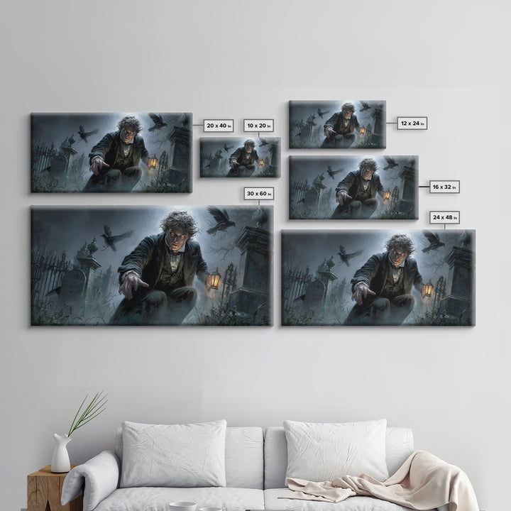 The Haunted Portrait, Wide Panoramic Art, Spooky Home Decor, Canvas Print, Halloween Wall Decor, Gothic Home Decor, Halloween Wall Art