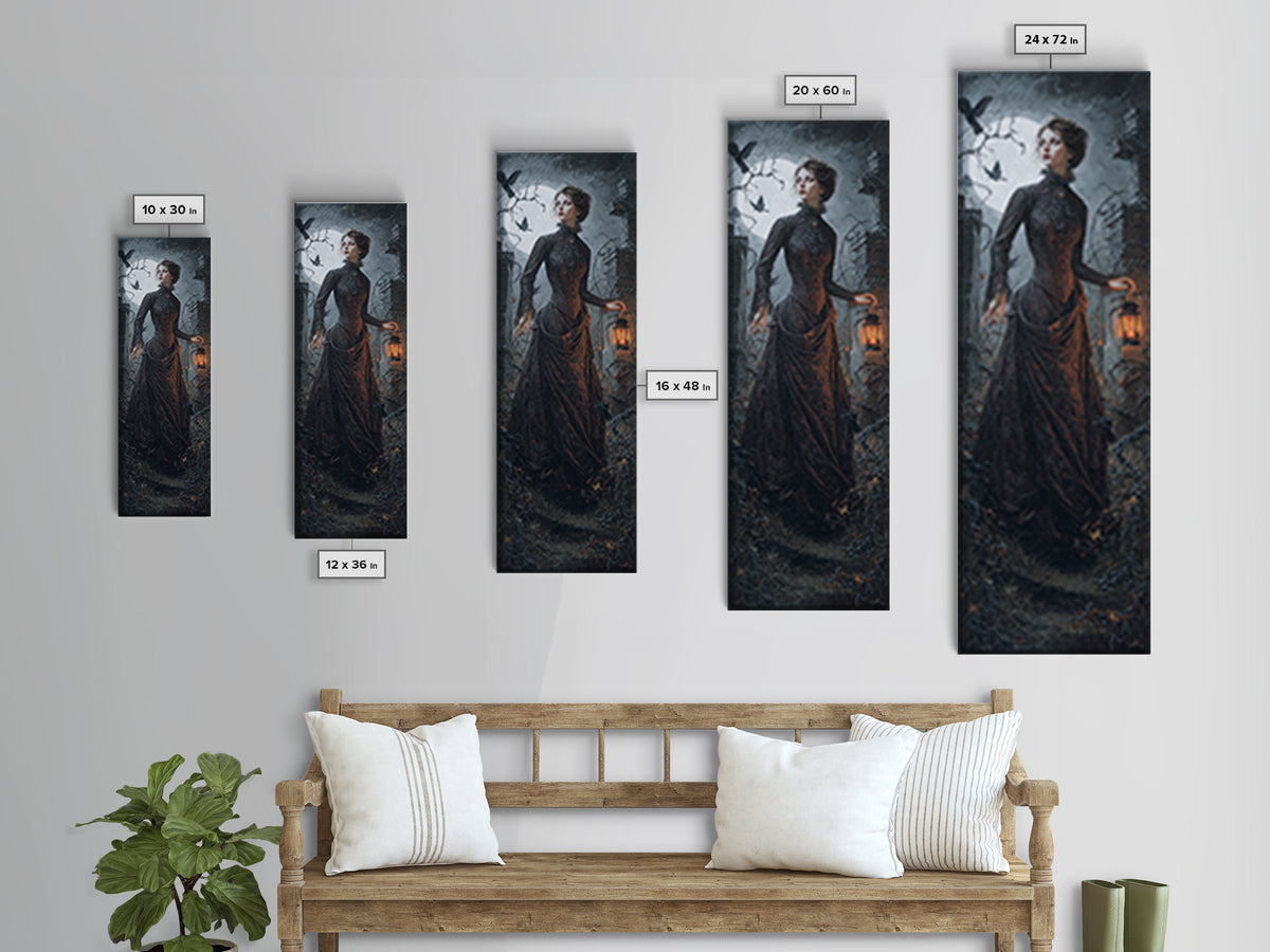 The Haunted Portrait, Tall Narrow Wall Art, Haunted Gothic Art, Framed Canvas Print, Halloween Wall Decor, Gothic Home Decor