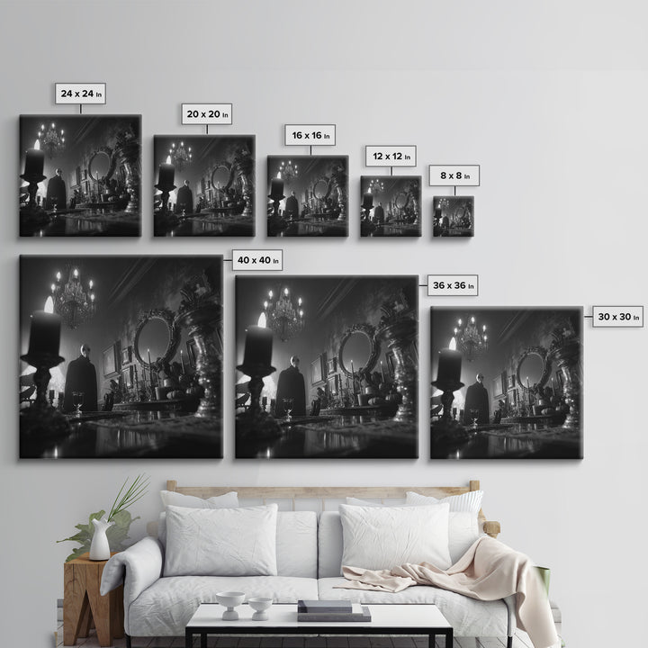 Monochrome Gothic Halloween, Square Wall Art, Macabre Wall Art, Framed Canvas Print, Halloween Wall Decor, Gothic Home Decor
