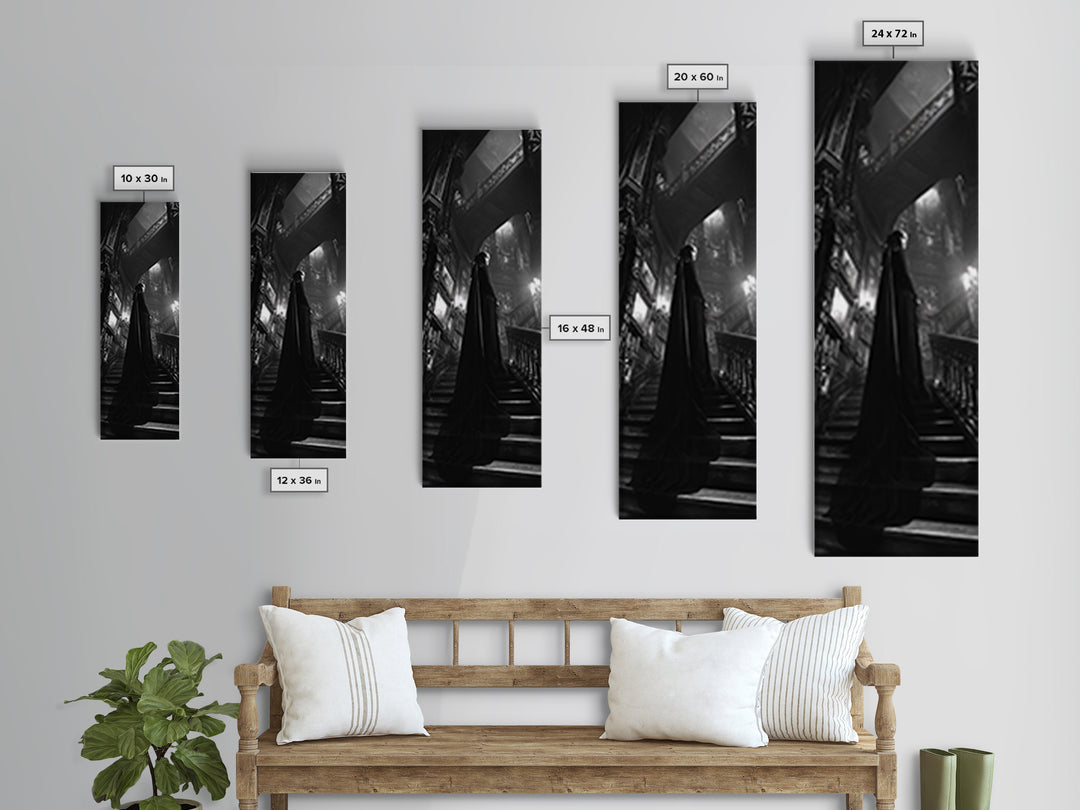 Monochrome Gothic Halloween, Tall Narrow Wall Art, Haunted Gothic Art, Framed Canvas Print, Halloween Wall Decor, Gothic Home Decor