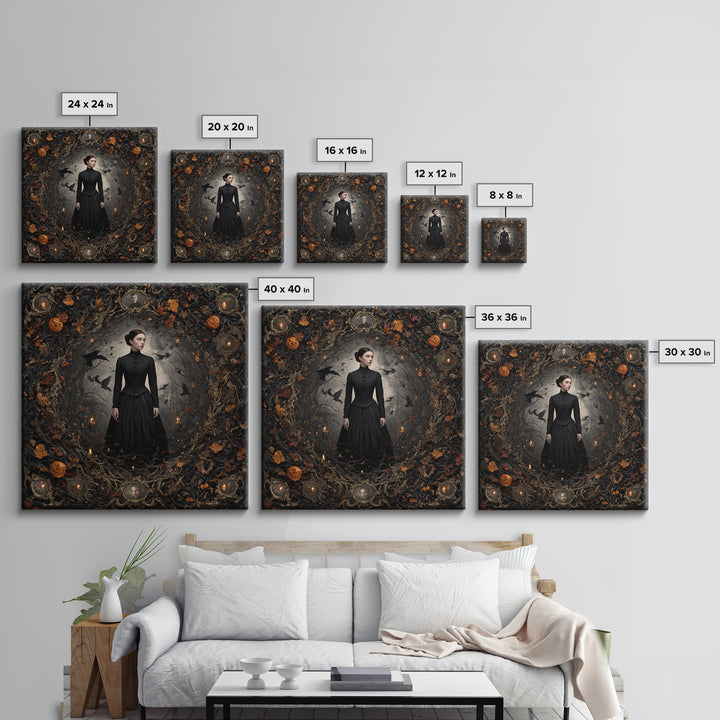 Victorian Mourning Halloween, Square Wall Art, Haunted Gothic Art, Framed Canvas Print, Halloween Wall Decor, Gothic Home Decor