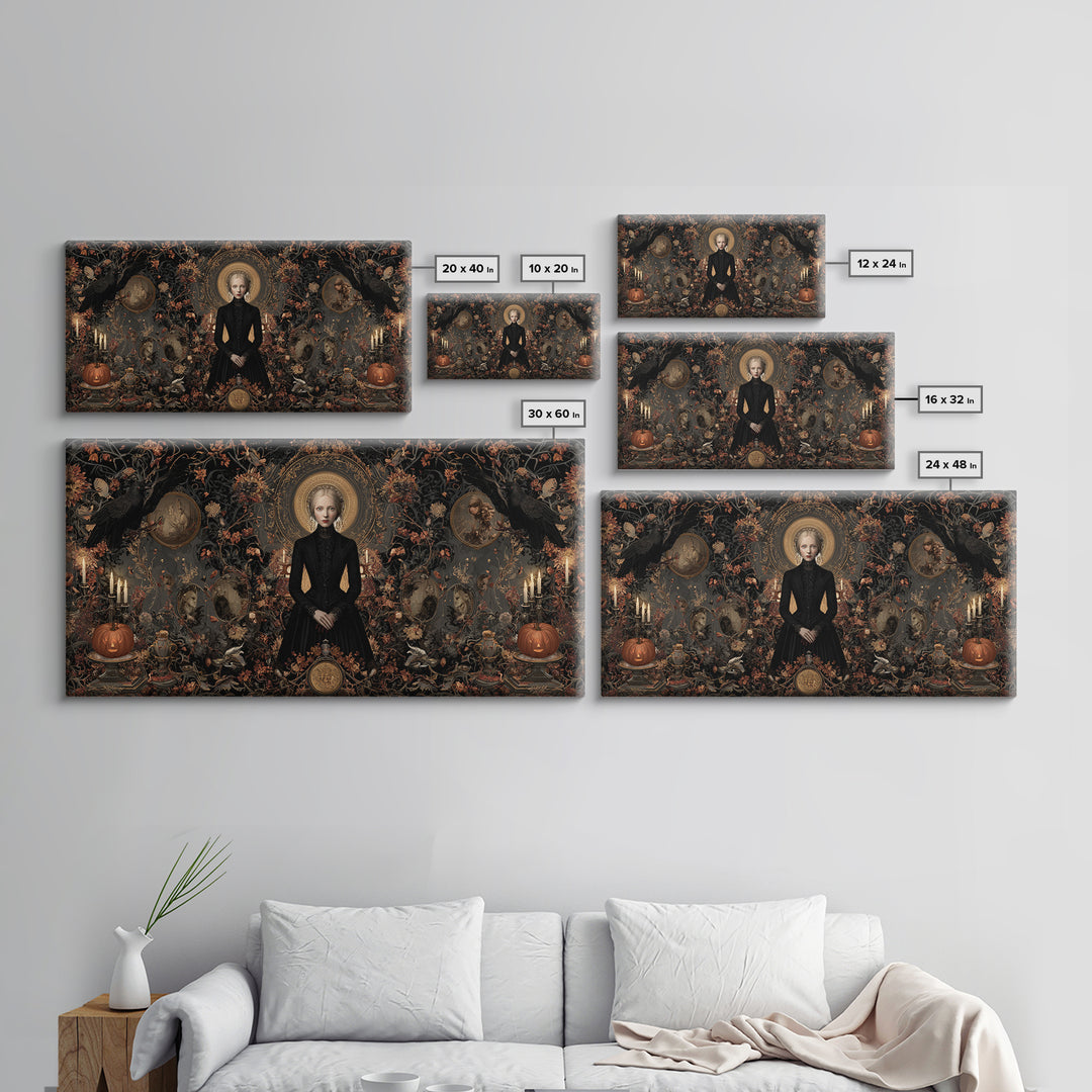 Victorian Mourning Halloween, Wide Panoramic Art, Haunted Gothic Art, Framed Canvas Print, Halloween Wall Decor, Gothic Home Decor