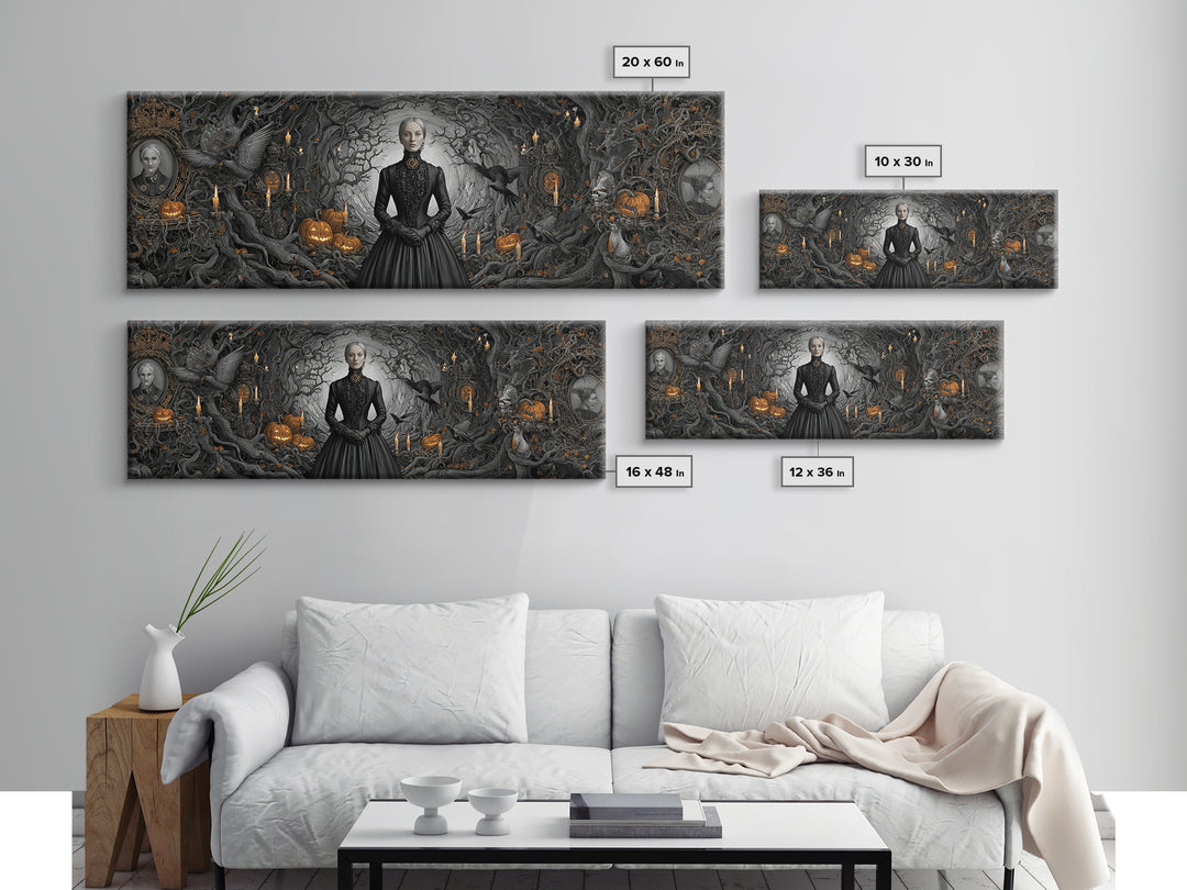 Victorian Mourning Halloween, Extra Wide Wall Art, Gothic Horror Wall Art, Framed Canvas Print, Halloween Wall Decor, Gothic Home Decor