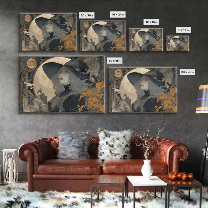 Art Nouveau Witchcraft, Landscape Wall Art, Macabre Wall Art, Framed Canvas Print, Halloween Wall Decor, Gothic Home Decor, Horror Wall Art