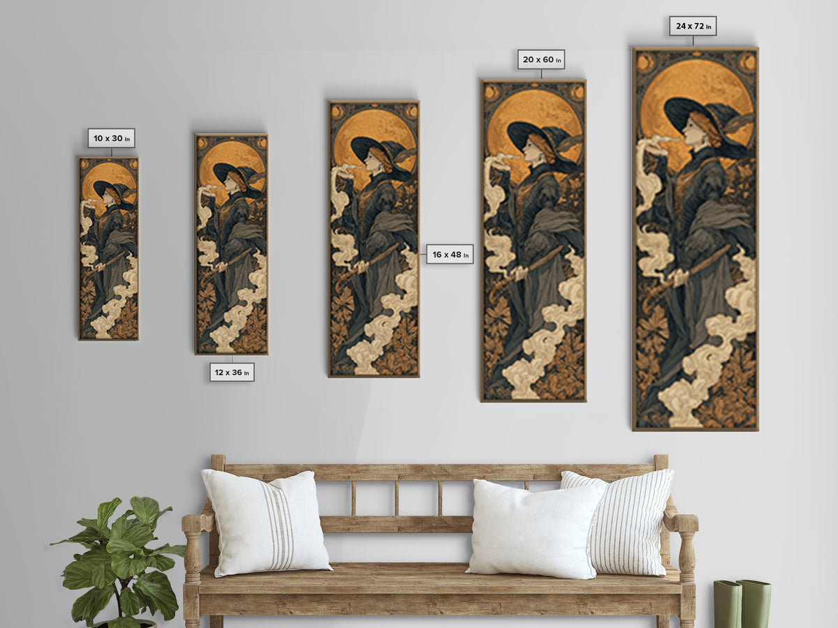 Art Nouveau Witchcraft, Tall Narrow Wall Art, Dark Fantasy Wall Art, Canvas Print, Halloween Wall Decor, Gothic Home Decor, Dark Fantasy Art