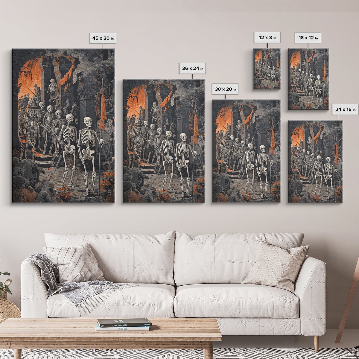 Medieval Danse Macabre, Vertical Wall Art, Macabre Wall Art, Framed Canvas Print, Halloween Wall Decor, Gothic Home Decor, Halloween Decor