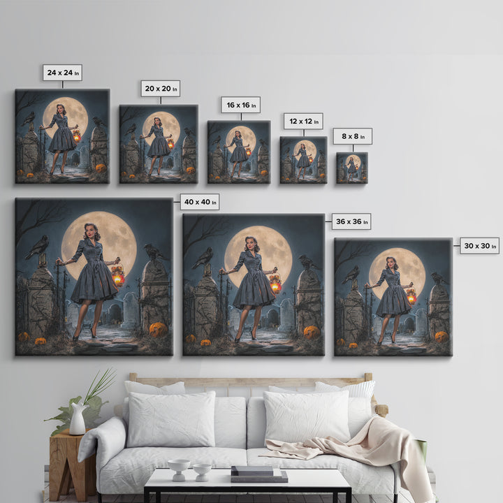 1950s Halloween Nostalgia, Square Wall Art, Dark Fantasy Wall Art, Canvas Print, Halloween Wall Decor, Gothic Home Decor, Horror Wall Art