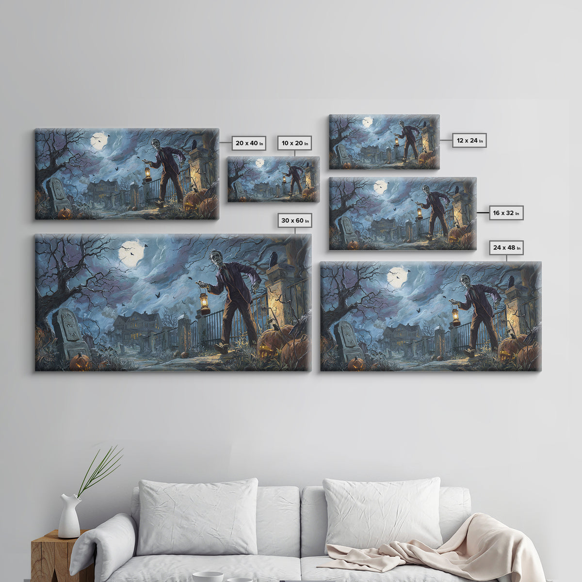 1950s Halloween Nostalgia, Wide Panoramic Art, Dark Fantasy Wall Art, Canvas Print, Halloween Wall Decor, Gothic Home Decor