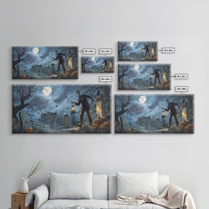 1950s Halloween Nostalgia, Wide Panoramic Art, Dark Fantasy Wall Art, Canvas Print, Halloween Wall Decor, Gothic Home Decor