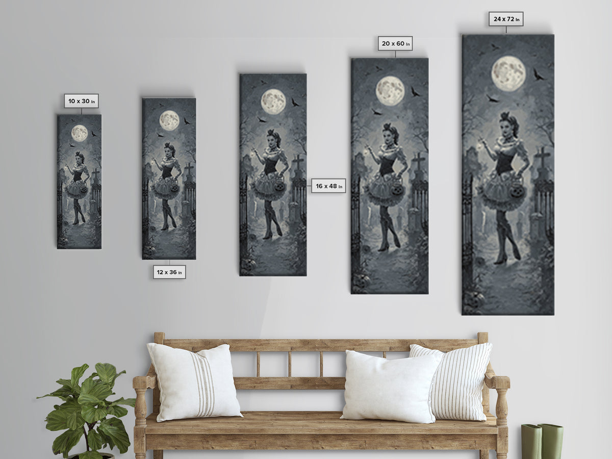 1950s Halloween Nostalgia, Tall Narrow Wall Art, Spooky Home Decor, Canvas Print, Halloween Wall Decor, Gothic Home Decor, Horror Wall Art