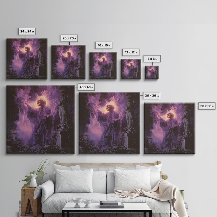 1980s Neon Horror, Square Wall Art, Dark Fantasy Wall Art, Canvas Print, Halloween Wall Decor, Gothic Home Decor, Collectible Wall Decor