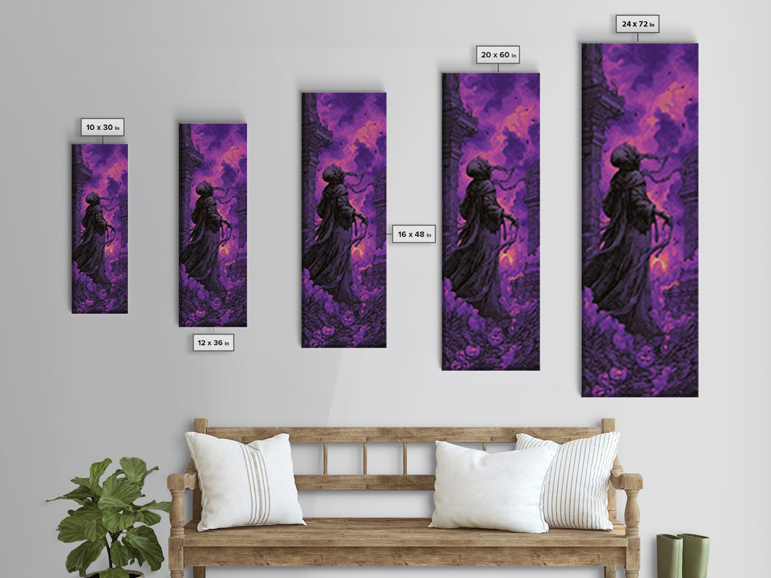 1980s Neon Horror, Tall Narrow Wall Art, Spooky Home Decor, Canvas Print, Halloween Wall Decor, Gothic Home Decor, Halloween Decor