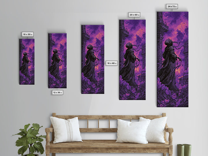 1980s Neon Horror, Tall Narrow Wall Art, Spooky Home Decor, Canvas Print, Halloween Wall Decor, Gothic Home Decor, Halloween Decor