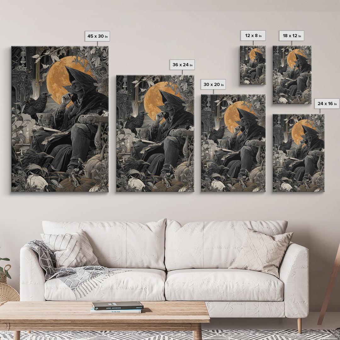 Dark Academia Halloween, Vertical Wall Art, Macabre Wall Art, Framed Canvas Print, Halloween Wall Decor, Gothic Home Decor, Dark Fantasy Art