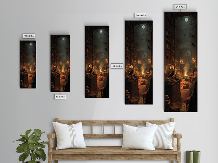 Dark Academia Halloween, Tall Narrow Wall Art, Dark Fantasy Wall Art, Canvas Print, Halloween Wall Decor, Gothic Home Decor, Halloween Decor