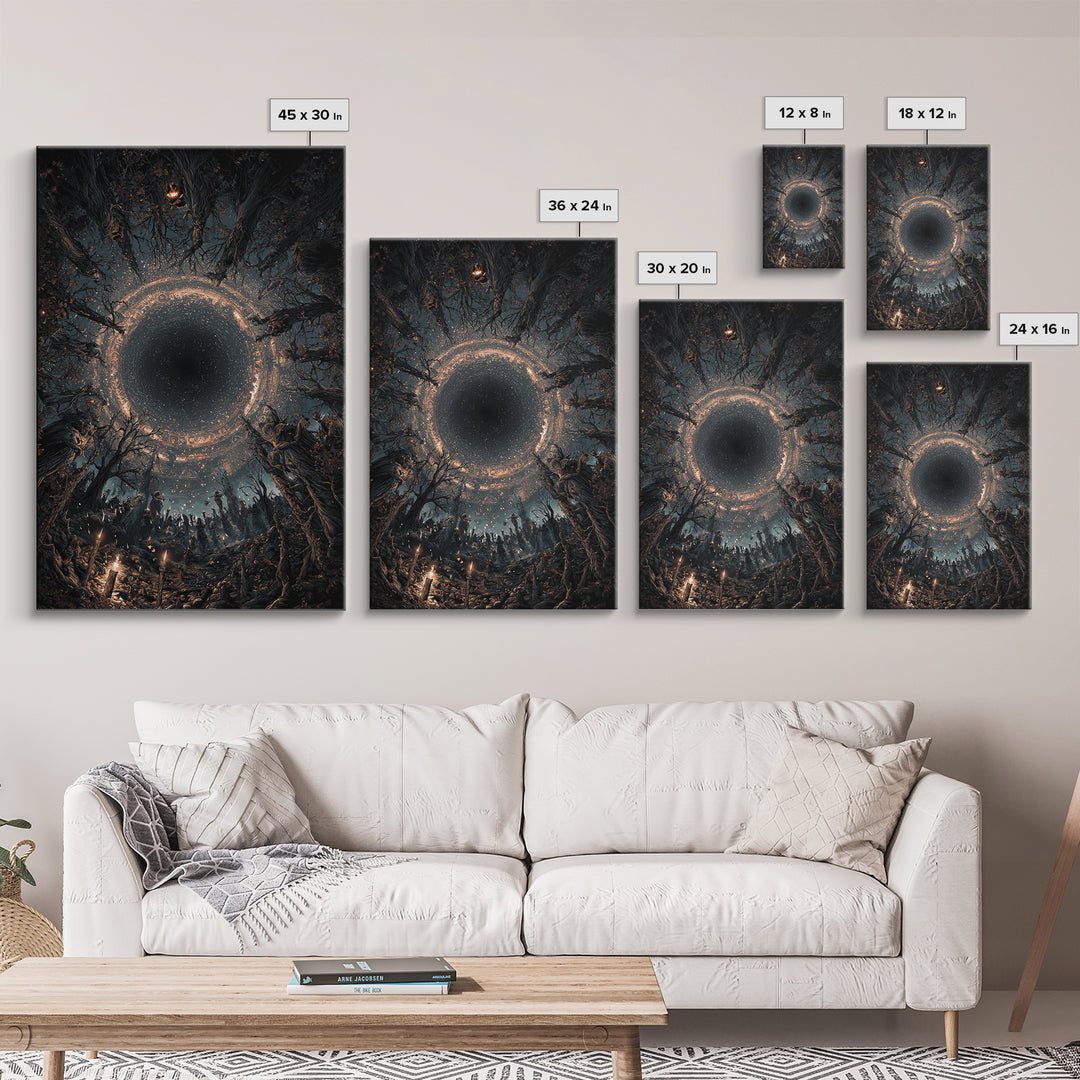 Celestial Witchcraft, Vertical Wall Art, Haunted Gothic Art, Framed Canvas Print, Halloween Wall Decor, Gothic Home Decor, Horror Wall Art