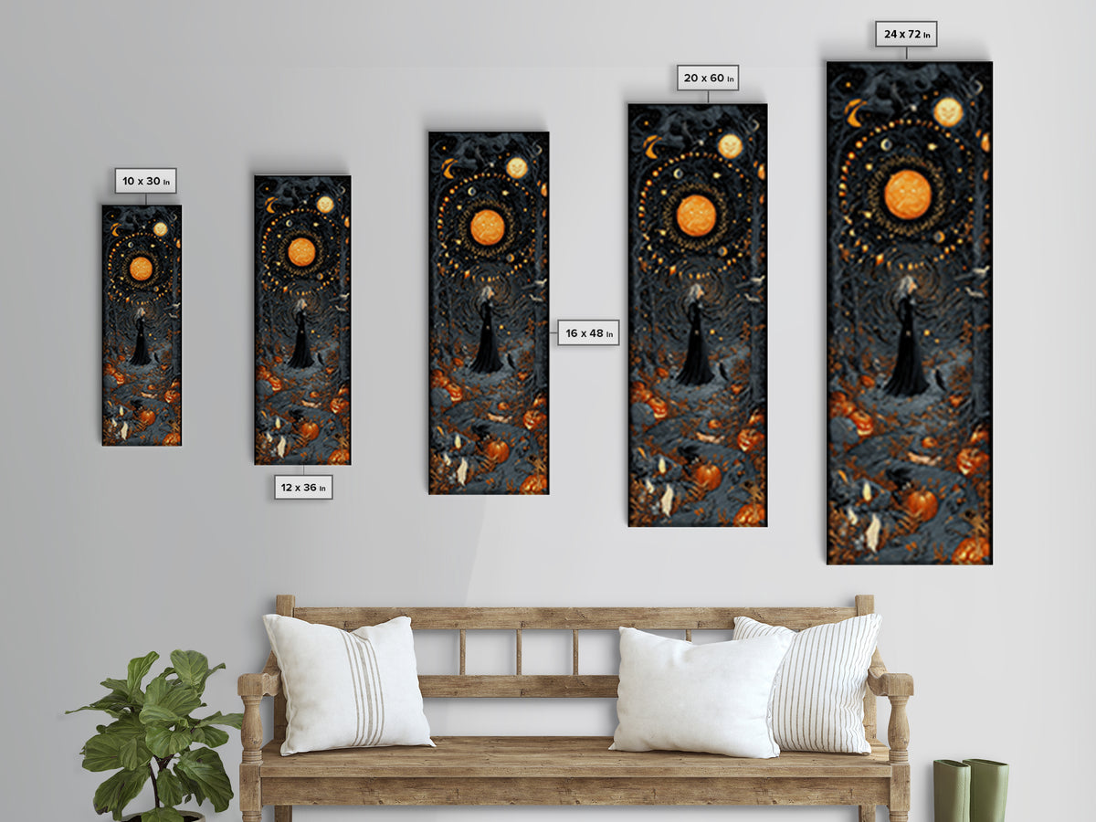 Celestial Witchcraft, Tall Narrow Wall Art, Gothic Horror Wall Art, Framed Canvas Print, Halloween Wall Decor, Gothic Home Decor