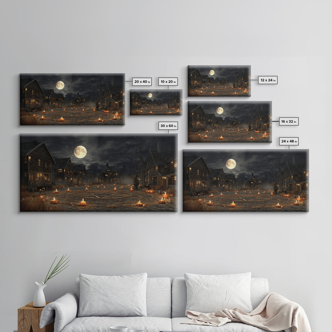 Occult Harvest Festival, Wide Panoramic Art, Macabre Wall Art, Framed Canvas Print, Halloween Wall Decor, Gothic Home Decor