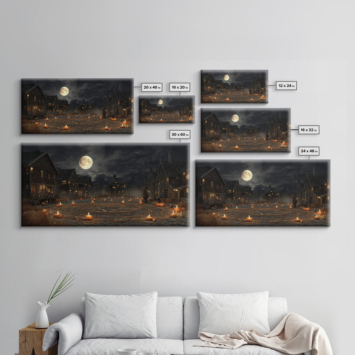 Occult Harvest Festival, Wide Panoramic Art, Macabre Wall Art, Framed Canvas Print, Halloween Wall Decor, Gothic Home Decor