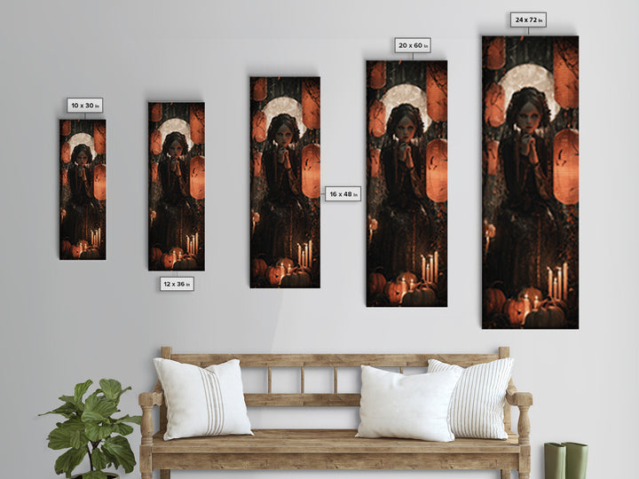 Occult Harvest Festival, Tall Narrow Wall Art, Macabre Wall Art, Framed Canvas Print, Halloween Wall Decor, Gothic Home Decor