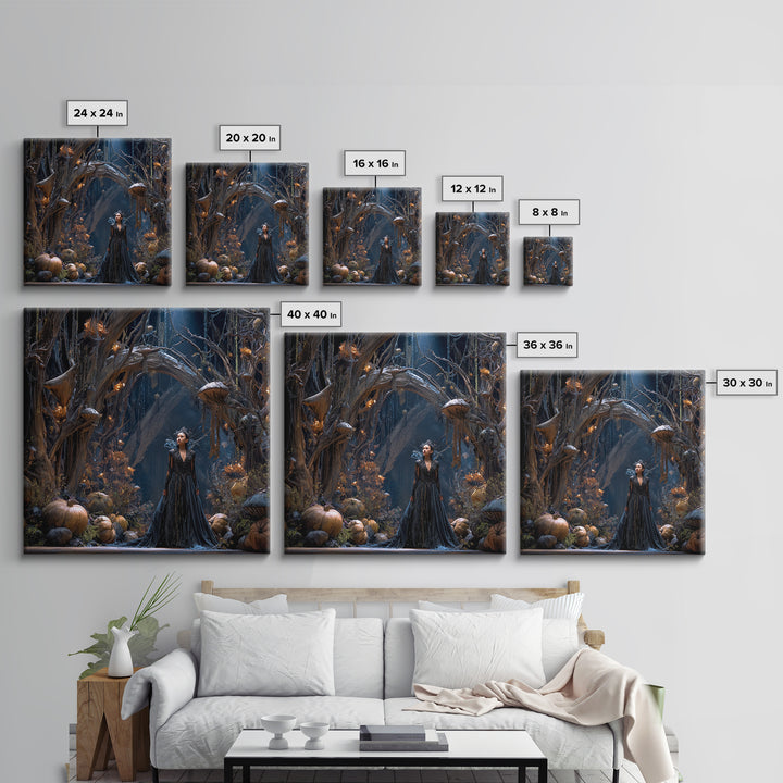 Enchanted Woodland Halloween, Square Wall Art, Dark Halloween Decor, Canvas Print, Halloween Wall Decor, Gothic Home Decor
