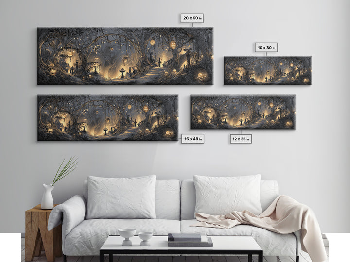 Enchanted Woodland Halloween, Extra Wide Wall Art, Spooky Home Decor, Canvas Print, Halloween Wall Decor, Gothic Home Decor