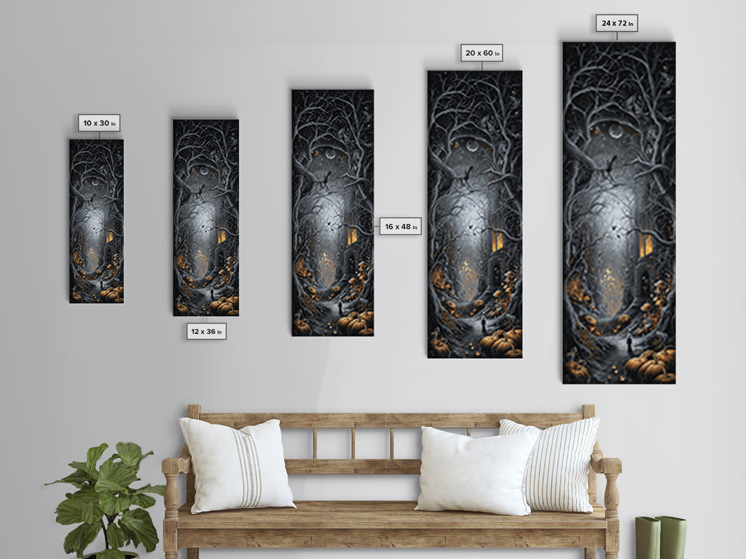 Enchanted Woodland Halloween, Tall Narrow Wall Art, Haunted Gothic Art, Framed Canvas Print, Halloween Wall Decor, Gothic Home Decor