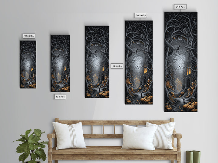 Enchanted Woodland Halloween, Tall Narrow Wall Art, Haunted Gothic Art, Framed Canvas Print, Halloween Wall Decor, Gothic Home Decor