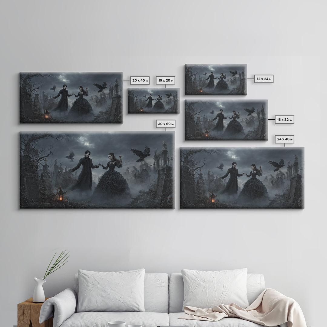 Gothic Romance, Wide Panoramic Art, Dark Halloween Decor, Canvas Print, Halloween Wall Decor, Gothic Home Decor, Seasonal Home Decor