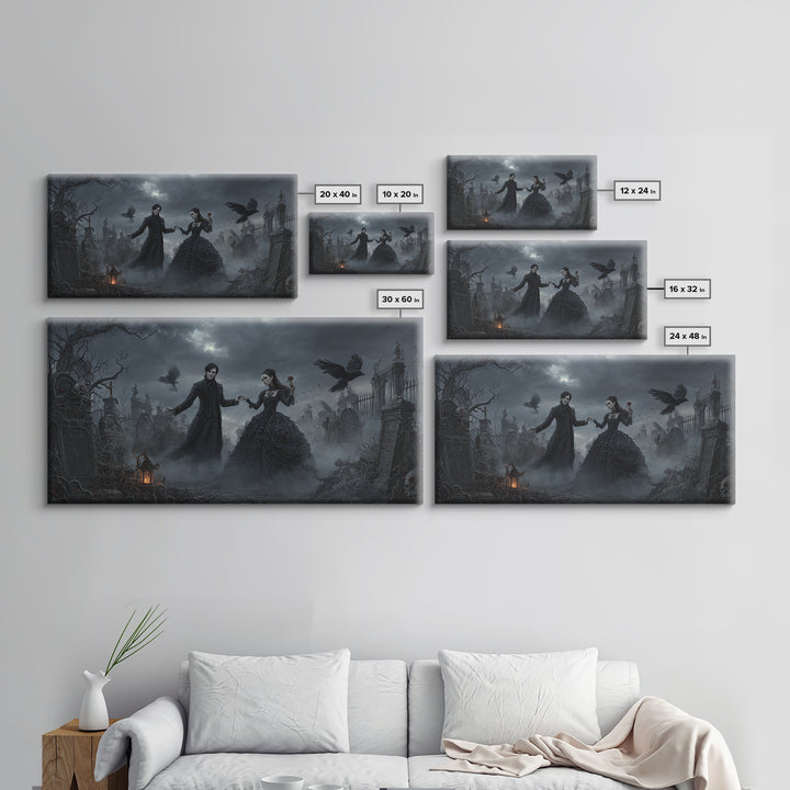 Gothic Romance, Wide Panoramic Art, Dark Halloween Decor, Canvas Print, Halloween Wall Decor, Gothic Home Decor, Seasonal Home Decor