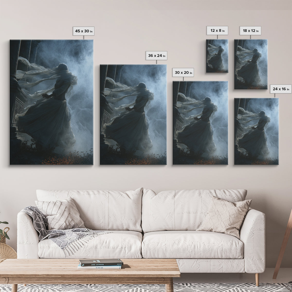Haunted Seaside Halloween, Vertical Wall Art, Macabre Wall Art, Framed Canvas Print, Halloween Wall Decor, Gothic Home Decor