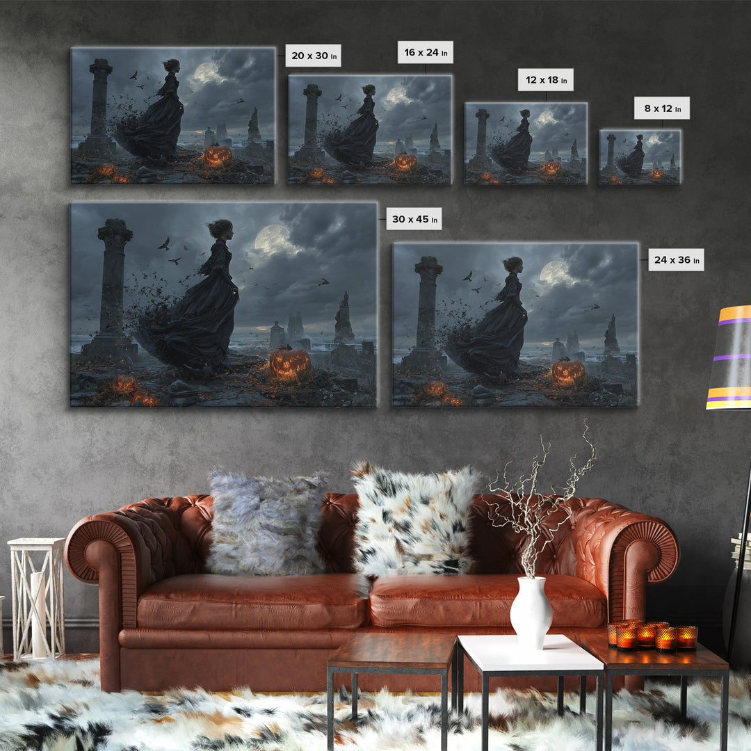 Haunted Seaside Halloween, Landscape Wall Art, Dark Fantasy Wall Art, Canvas Print, Halloween Wall Decor, Gothic Home Decor