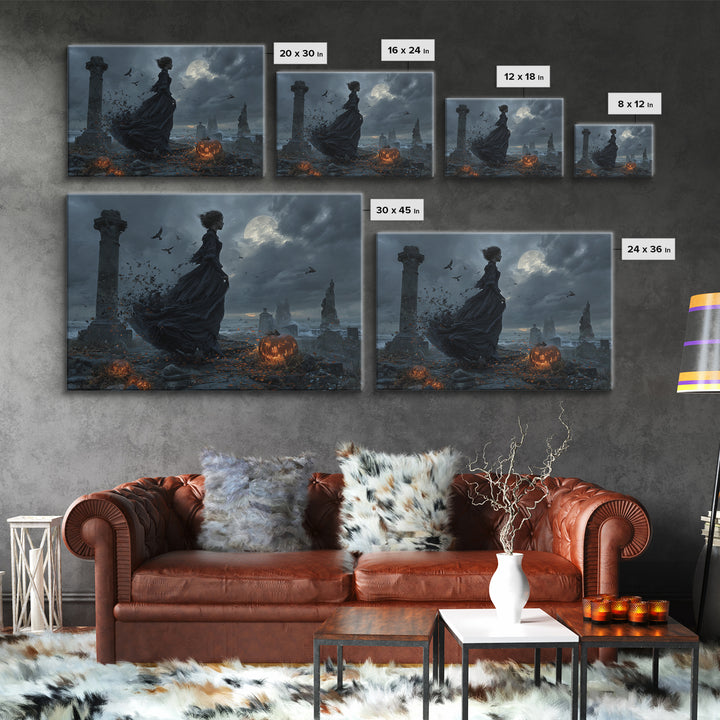 Haunted Seaside Halloween, Landscape Wall Art, Dark Fantasy Wall Art, Canvas Print, Halloween Wall Decor, Gothic Home Decor