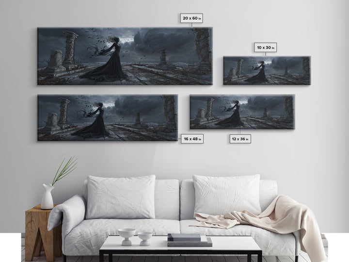 Haunted Seaside Halloween, Extra Wide Wall Art, Dark Fantasy Wall Art, Canvas Print, Halloween Wall Decor, Gothic Home Decor