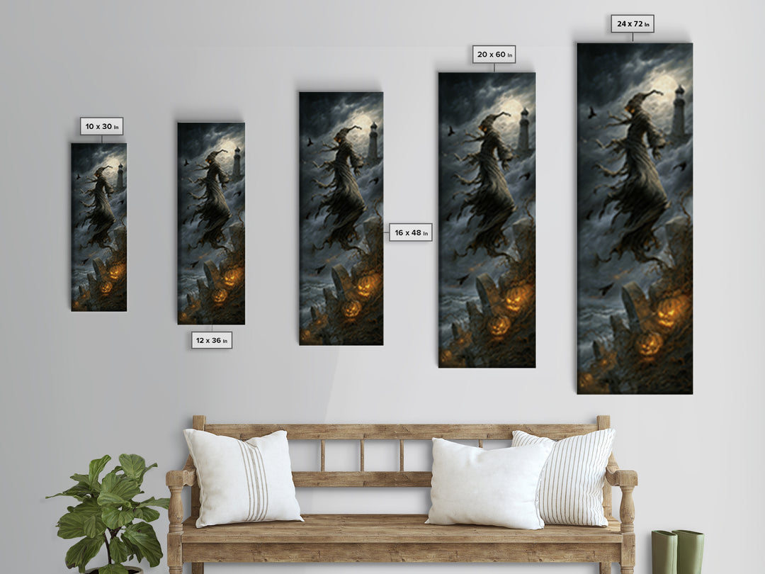 Haunted Seaside Halloween, Tall Narrow Wall Art, Dark Fantasy Wall Art, Canvas Print, Halloween Wall Decor, Gothic Home Decor
