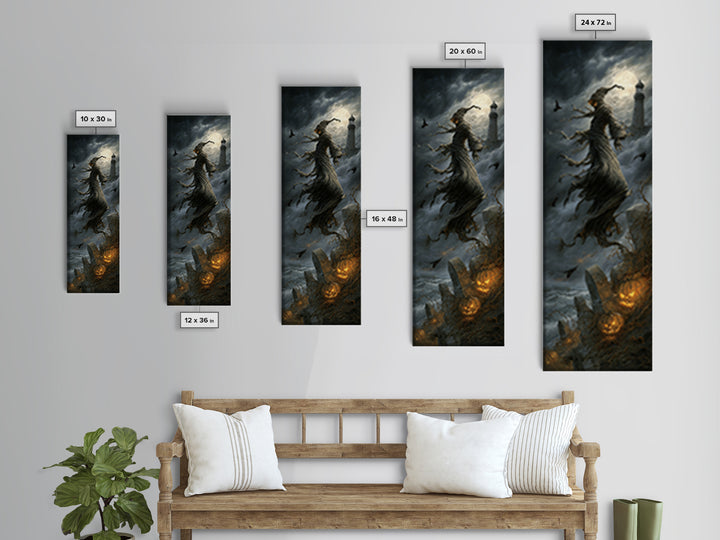Haunted Seaside Halloween, Tall Narrow Wall Art, Dark Fantasy Wall Art, Canvas Print, Halloween Wall Decor, Gothic Home Decor