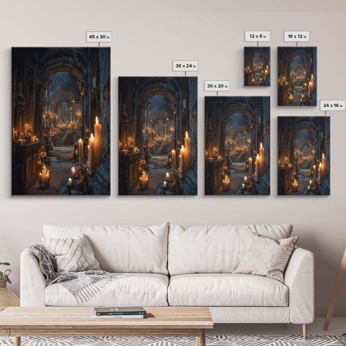 The Candlelit Crypt, Vertical Wall Art, Dark Fantasy Wall Art, Canvas Print, Halloween Wall Decor, Gothic Home Decor, Spooky Wall Decor