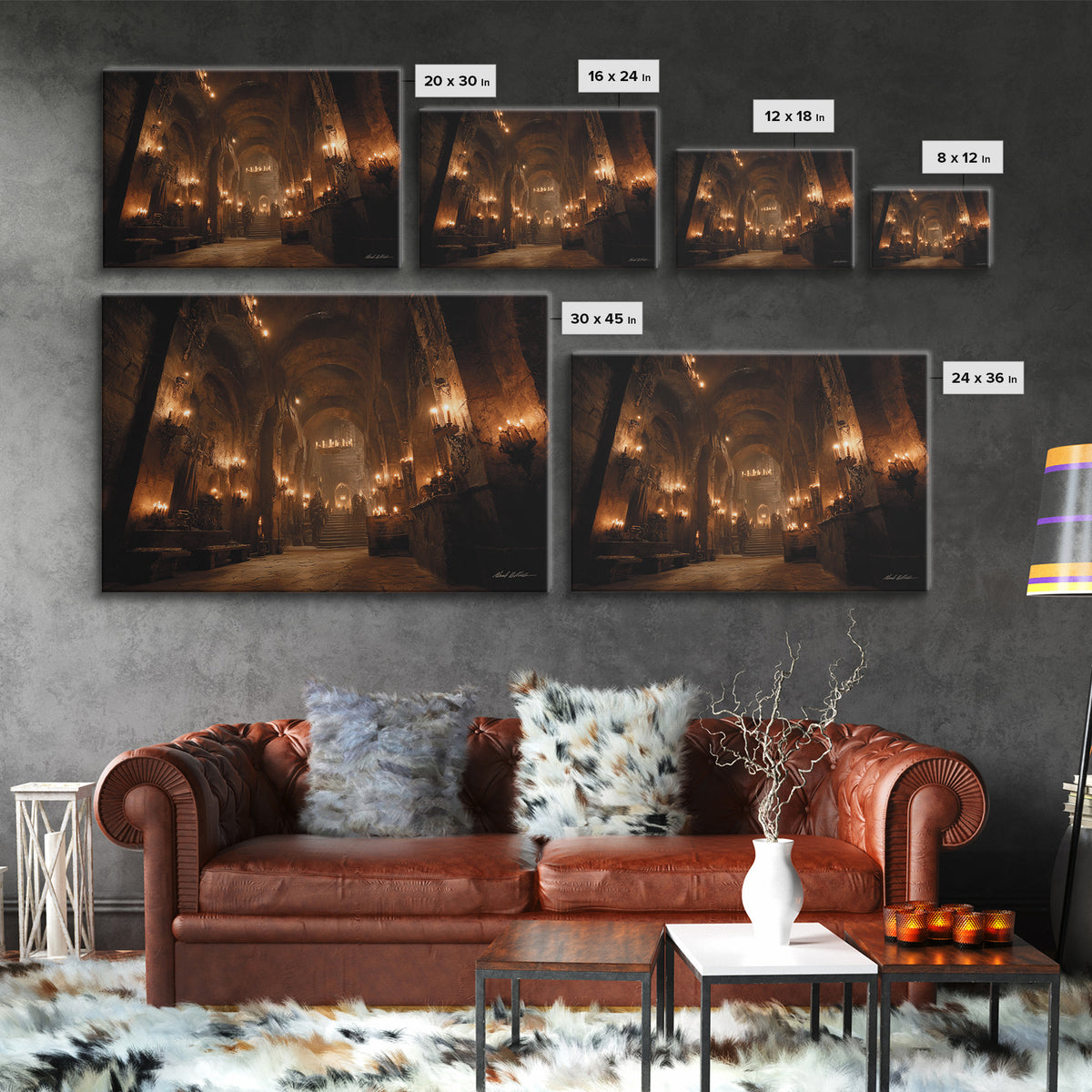 The Candlelit Crypt, Landscape Wall Art, Gothic Horror Wall Art, Framed Canvas Print, Halloween Wall Decor, Gothic Home Decor