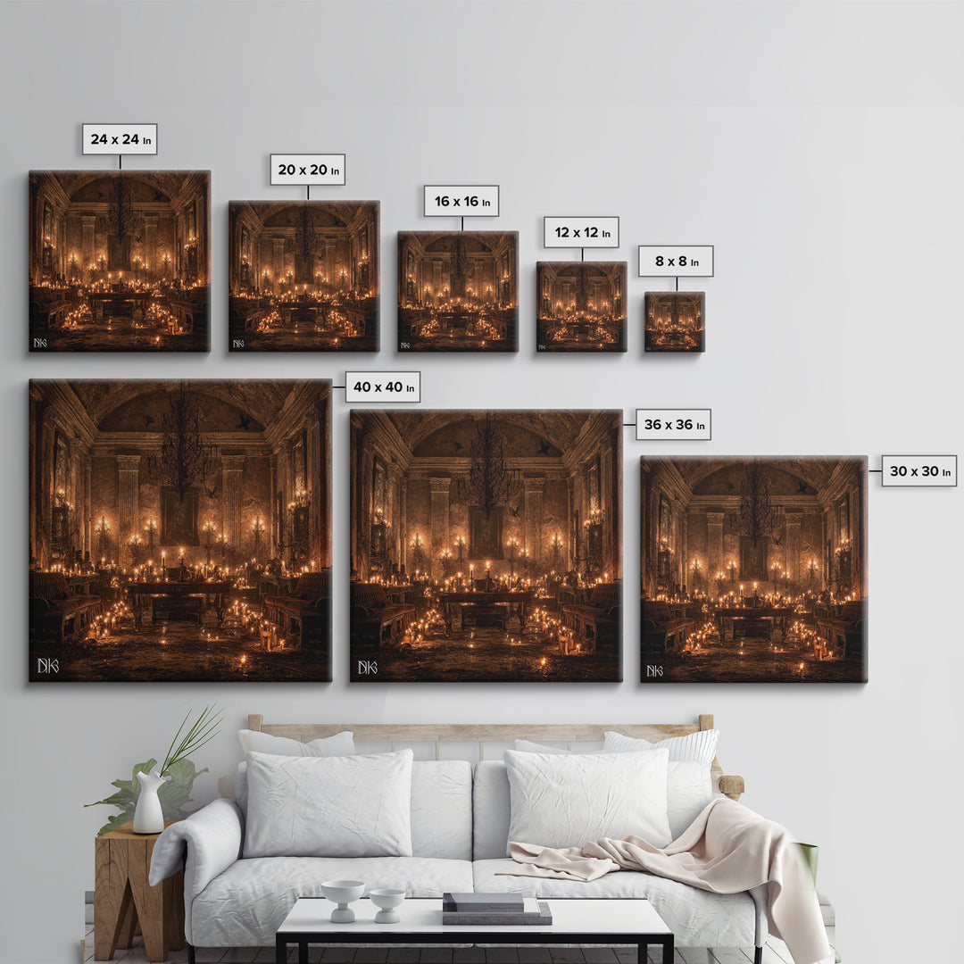 The Candlelit Crypt, Square Wall Art, Macabre Wall Art, Framed Canvas Print, Halloween Wall Decor, Gothic Home Decor, Seasonal Home Decor